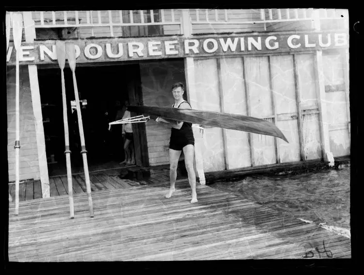 New Zealand Single Sculls Rower James Hill, Melbourne Olympic Games, Lake Wendouree, 1956