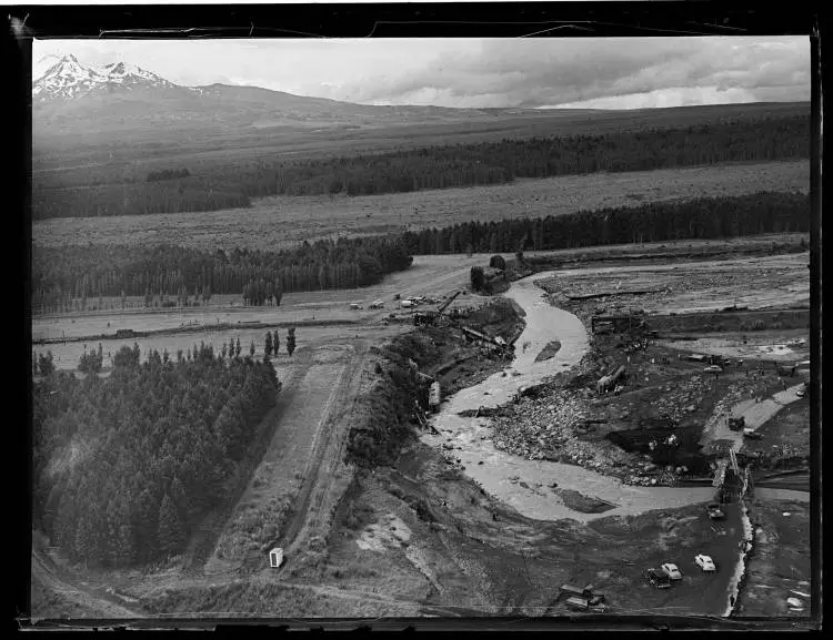 Aerial view of the Tangiwai Railway Disaster, 1953