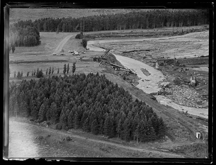 Aerial view of the Tangiwai Railway Disaster, 1953