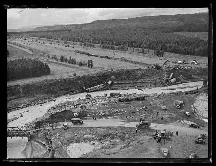 Aerial view of the Tangiwai Railway Disaster, 1953