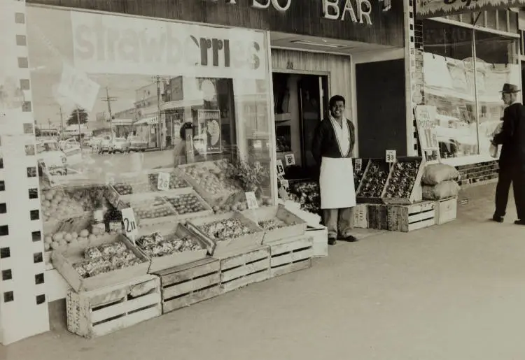 Indian greengrocer, Waiuku, 1960s