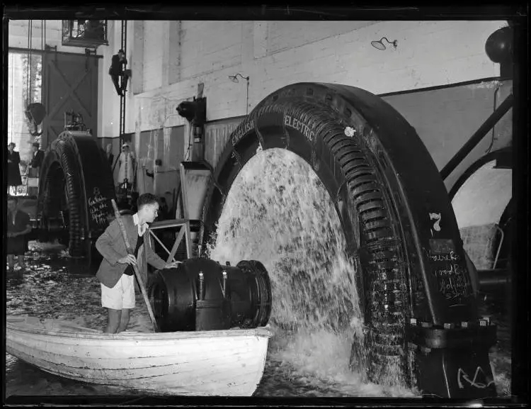 Submerged Horahora Hydroelectric Power Station, 1947