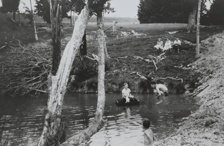 Fun in the pond, East Tamaki, 1960s