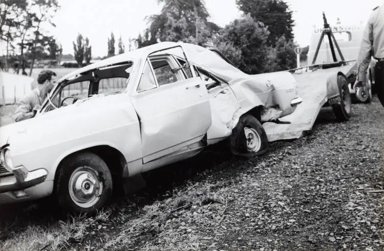 'Three die in motorway crash', South Auckland, 1970.