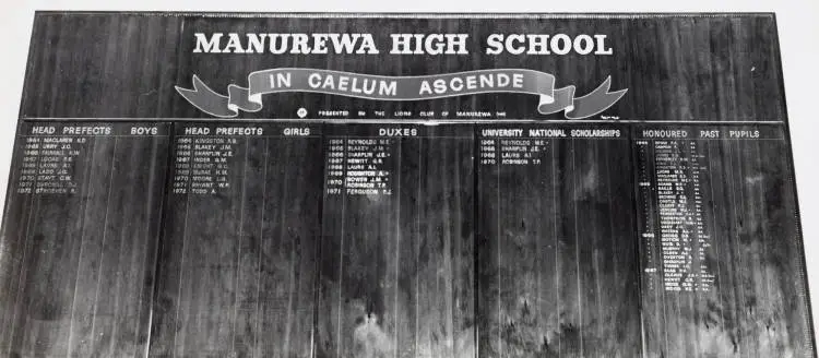 Honours board, Manurewa High School, 1972.