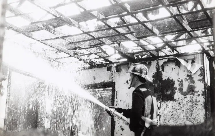 Fire destroys home, Otara, 1970.