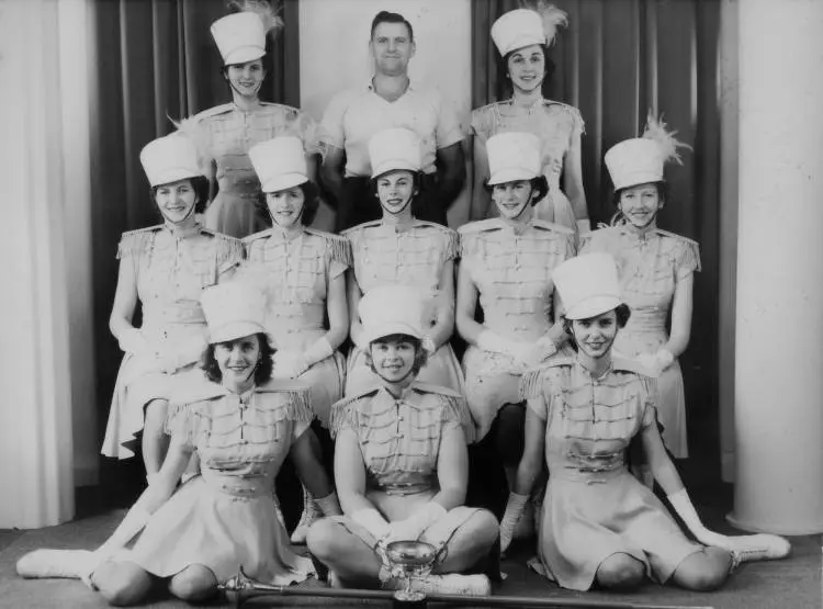 Marching girls, Ōtāhuhu, 1949