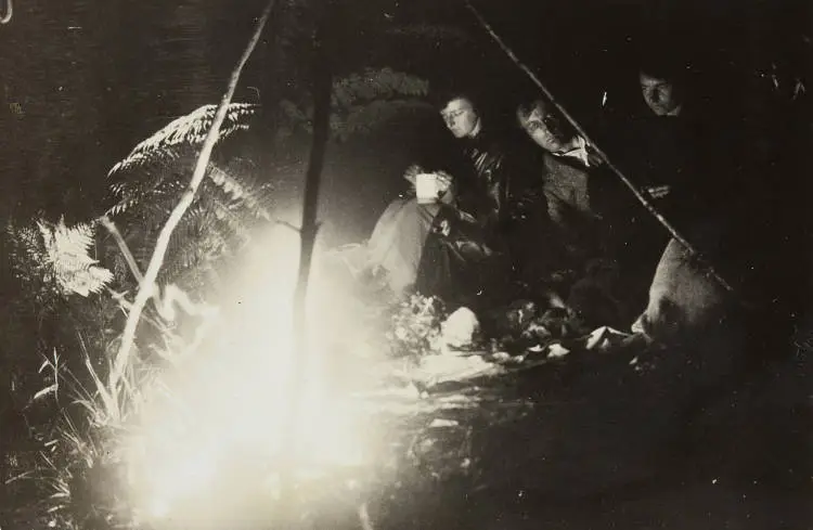 Camp fire, Hunua Ranges, 1925
