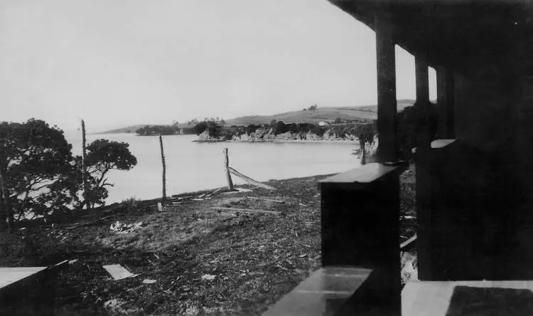 Verandah and view, Beachlands, ca 1923.