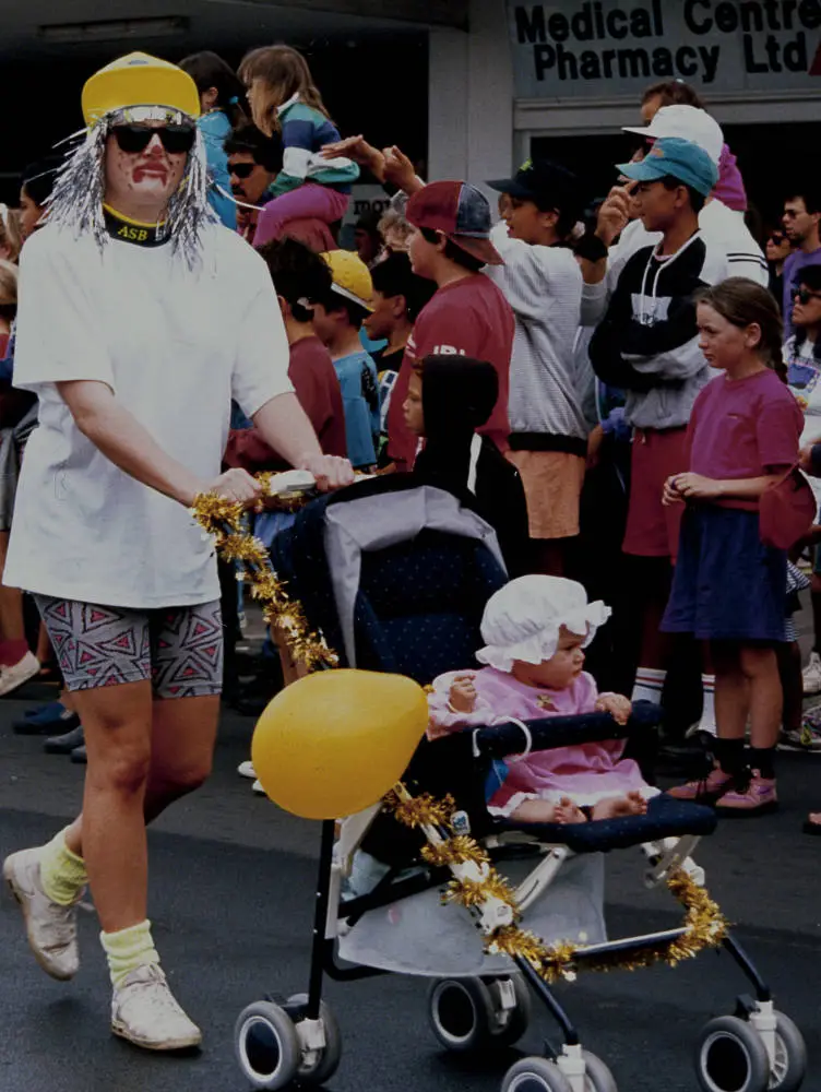 Pushing a pram, Papakura, 1993.