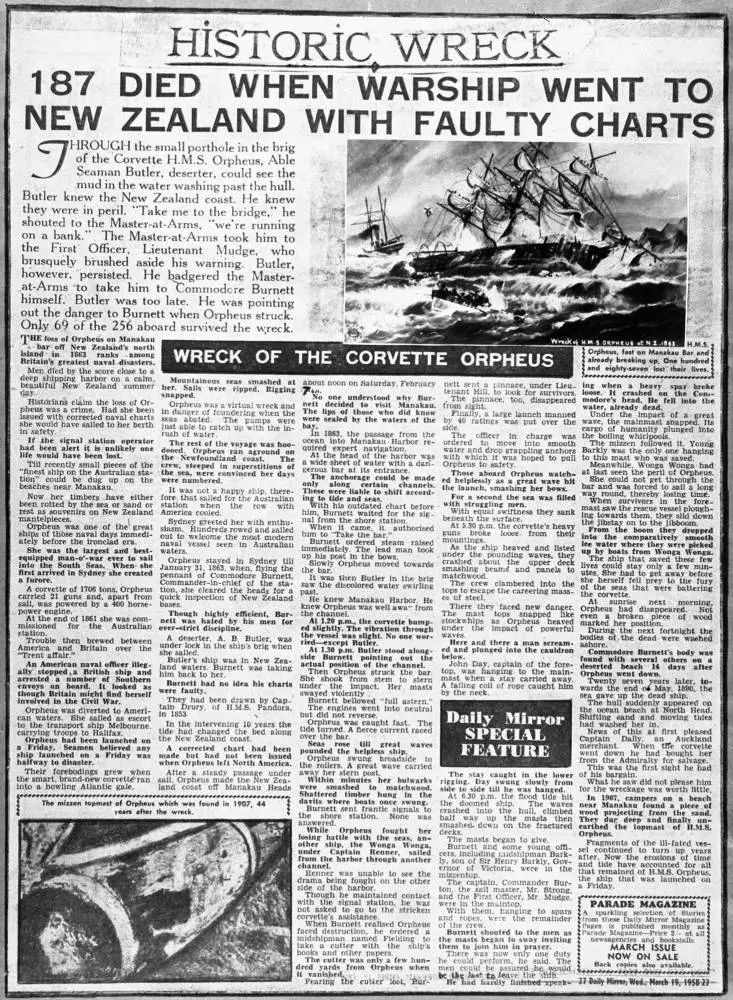 Wreck of HMS Orpheus article