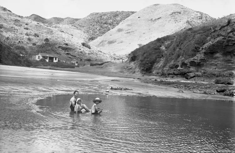 Diamond family in the water at Blowhole Bay.