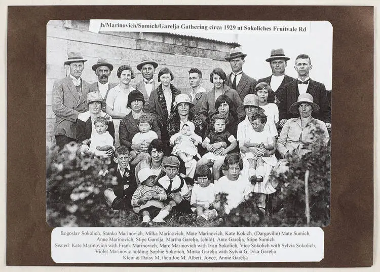 Sokolich, Marinovich, Sumich, Garelja families, New Lynn, 1929