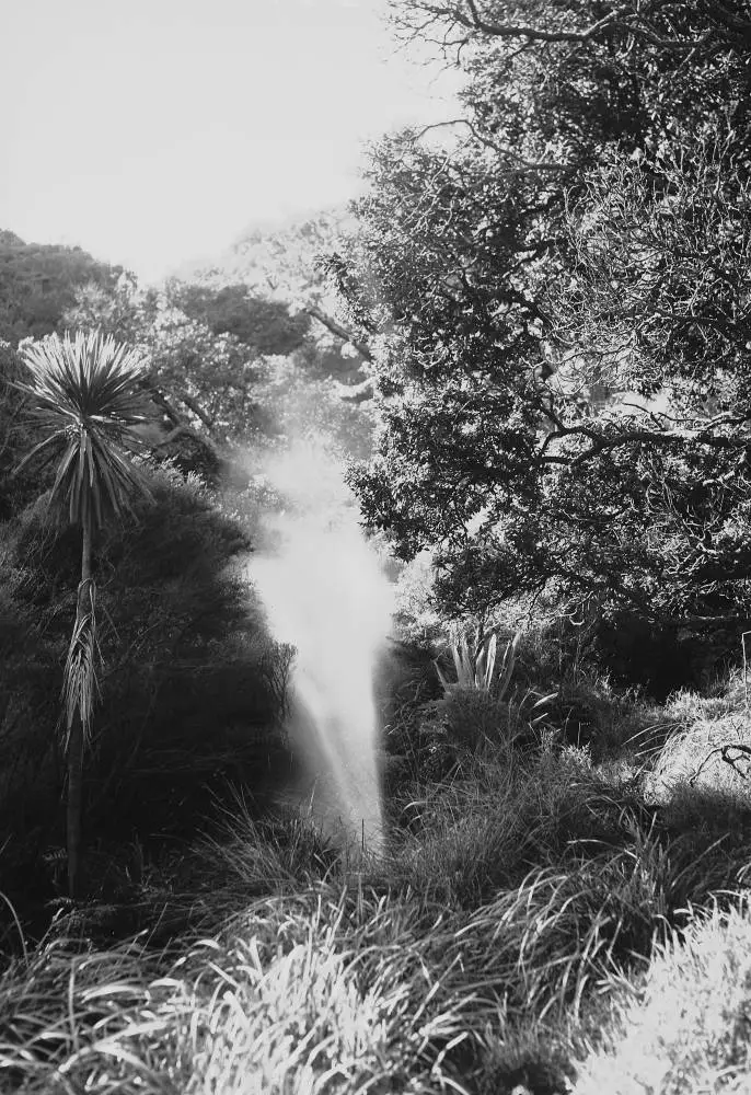 Geyser blowing from joint in flume. (Detail)