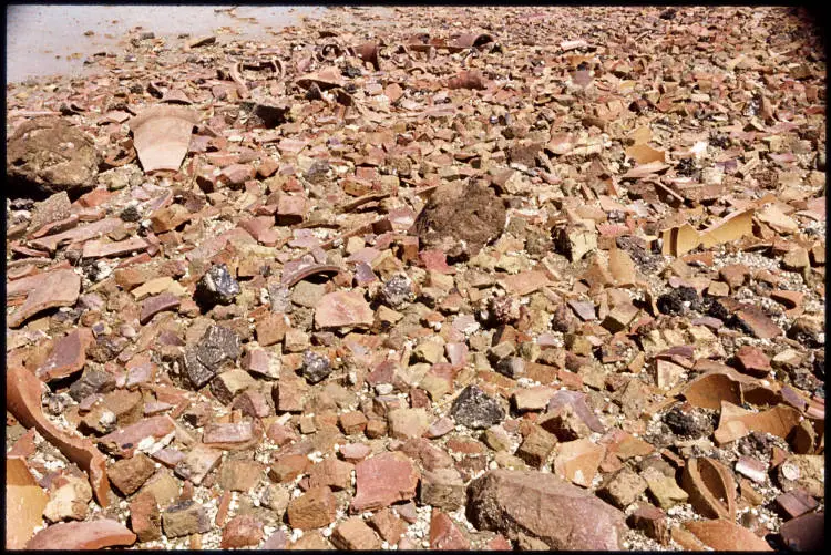 Brick bats on beach at Scott Point, Hobsonville.