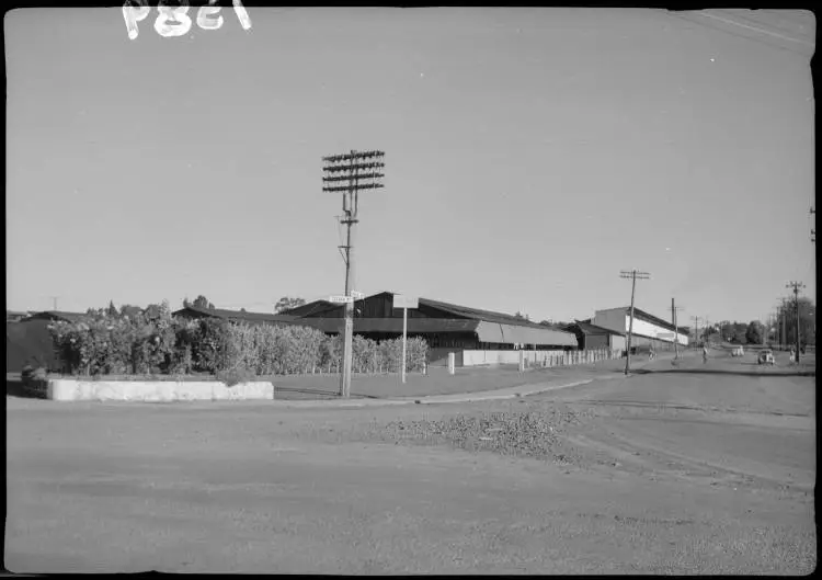 View up Matai Street to tunnel kiln, New Lynn.