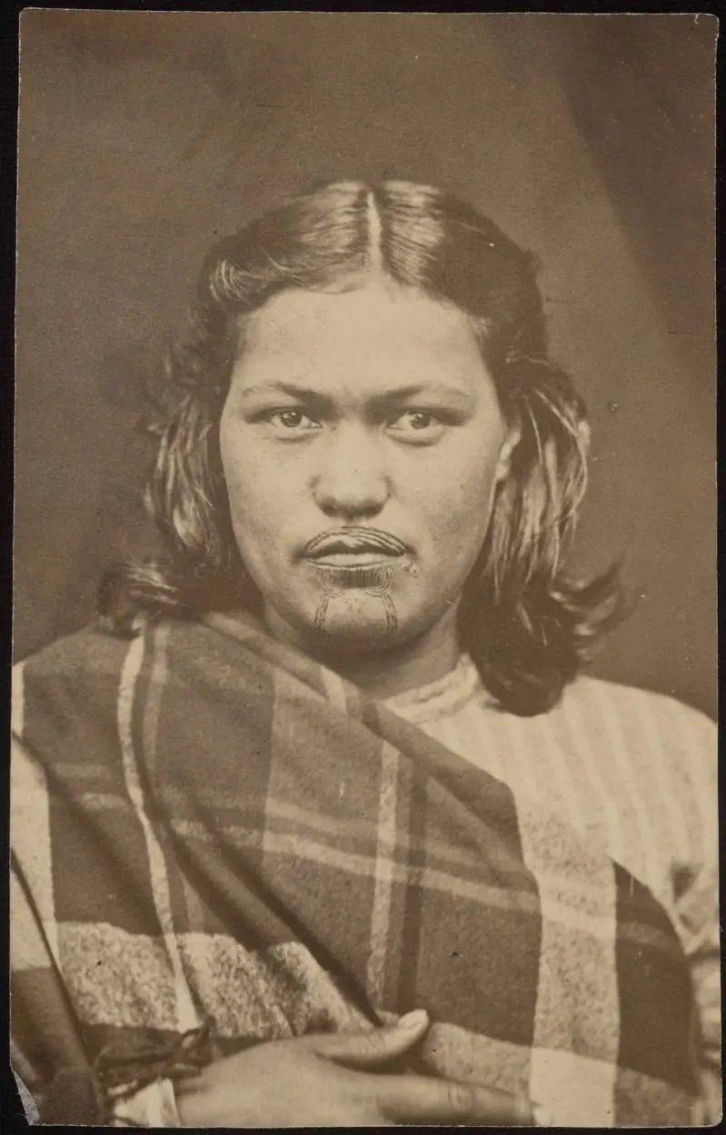 Unidentified woman with moko kauae