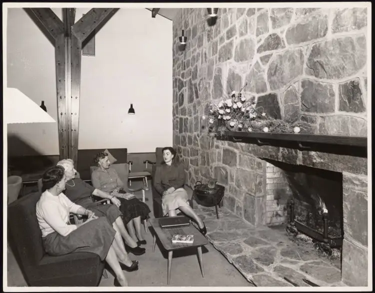 Lounge and fireplace in the Hermitage, Mount Cook