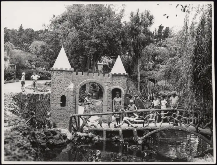 Castle entrance at Auckland Zoo, 1960s