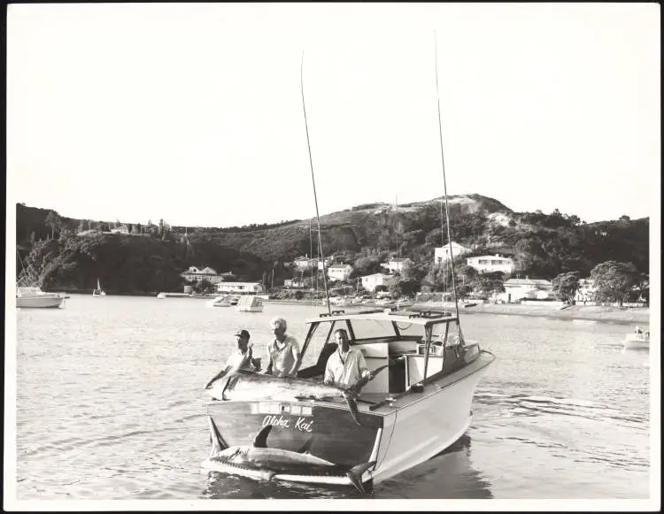 Competitors in a deep sea fishing contest on the launch 'Aloha Kai"