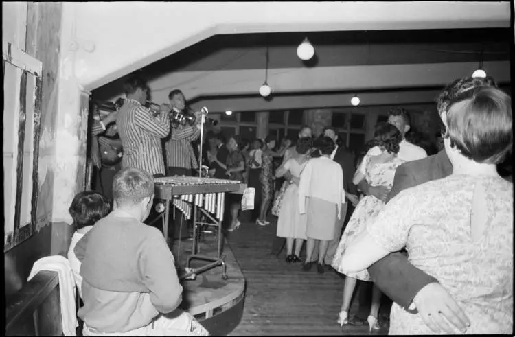 Merv Thomas's band at the Crystal Palace Ballroom, Mt Eden Road, 1959