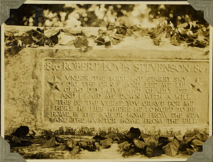 Grave of Robert Louis Stevenson on Mount Vaea, Samoa, 1928