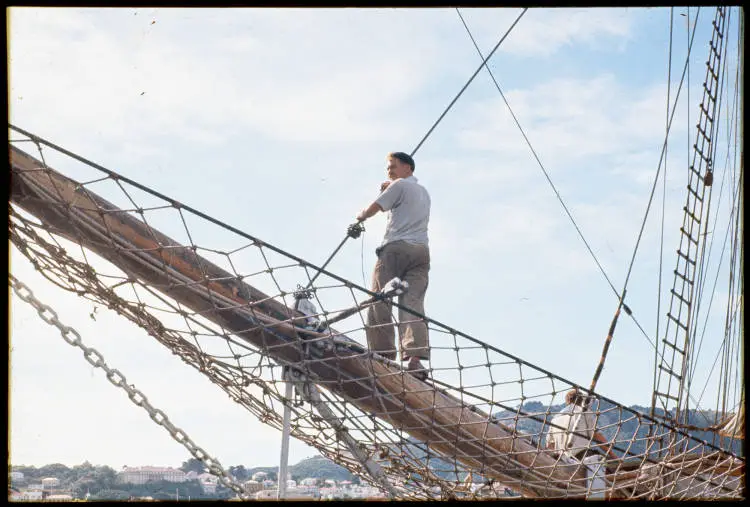 Sailor on the Russian ship Zarja (Dawn) at Wellington, 1960