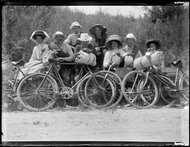 Spencer family and friends on a bicycle outing