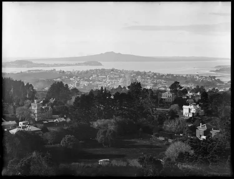 Parnell and Rangitoto from Mount Eden, 1906