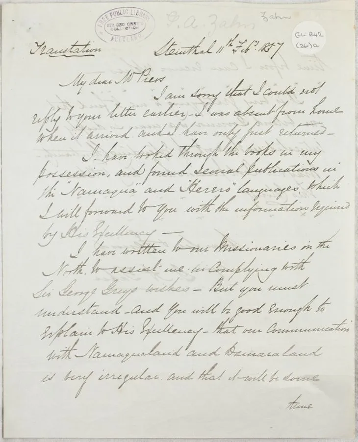 Letter to Mr Piers, 11 February 1857