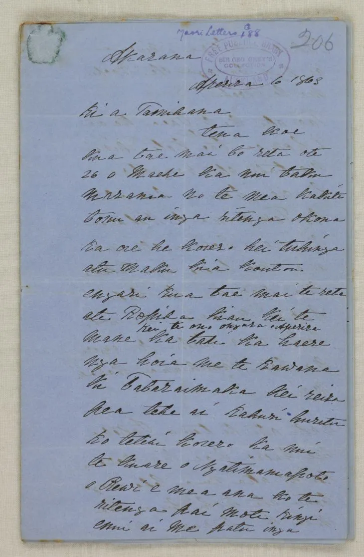 Letter to Tamihana [Te Rauparaha], written at Auckland