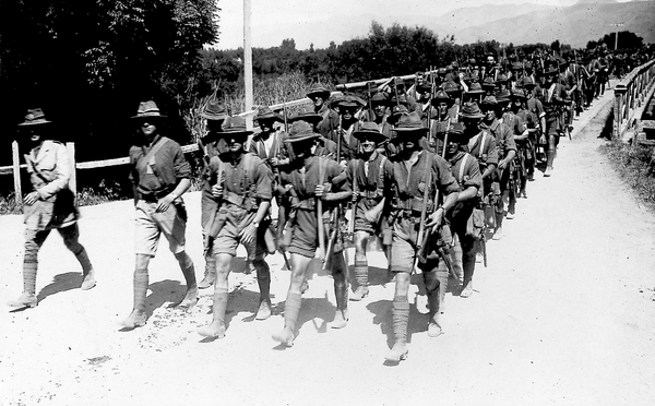 Soldiers marching near Featherston Military Camp