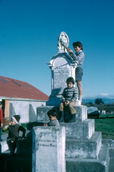 Children playing on the Potangaroa monument, Te Ore Ore