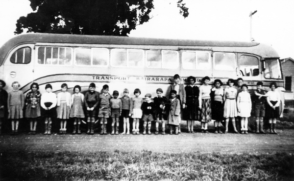 Whareama pupils by Transport Wairarapa bus : photograph