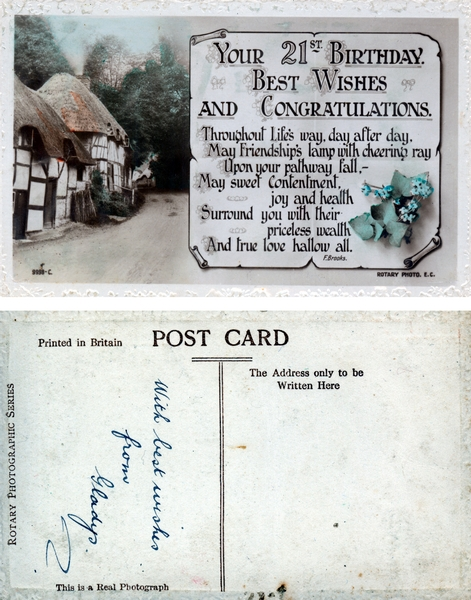 21st birthday post-card from Gladys : digital photograph