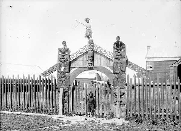 Gate at Papawai Marae : Glass negative