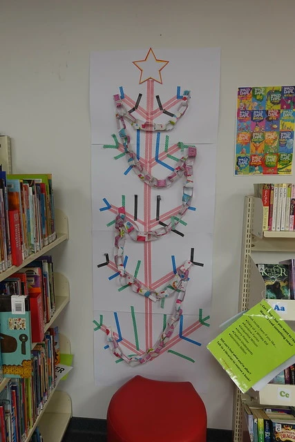 Washi tape Christmas tree, New Brighton temporary library