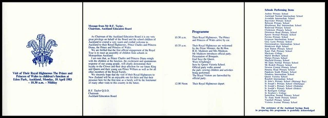 Event programme for 1983 tour by HRH Prince Charles and Princess Diana