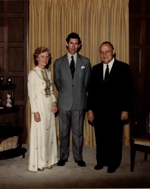 Prince Charles at Vogel House with Thea Muldoon and Robert Muldoon, 1981