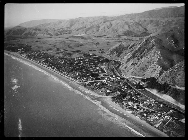 Aerial view of Paekakariki, Kapiti Coast, ca 1920s-1940s
