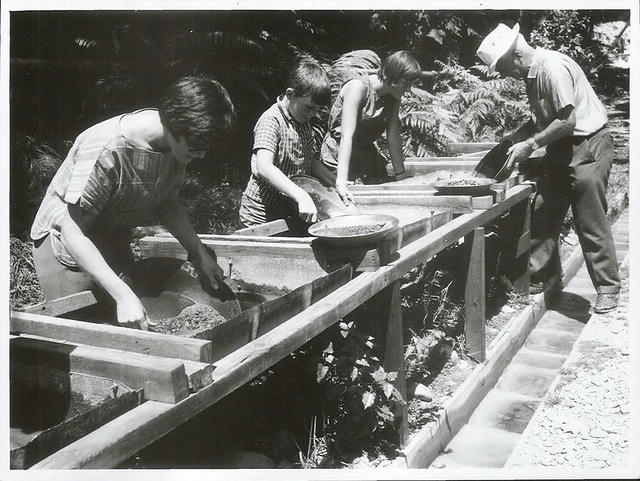 Tourists Gold Panning at Rutherglen Gold Claim near Greymouth
