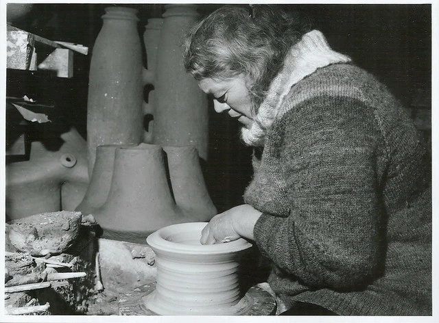 Miss Y. Rust, arts mistress Greymouth High School at work on her pottery