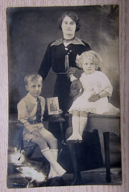 Family Photo with military action figure/doll c1915