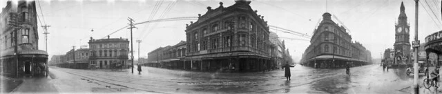 Intersection of High, Manchester and Lichfield Streets, Christchurch, 8 May 1923