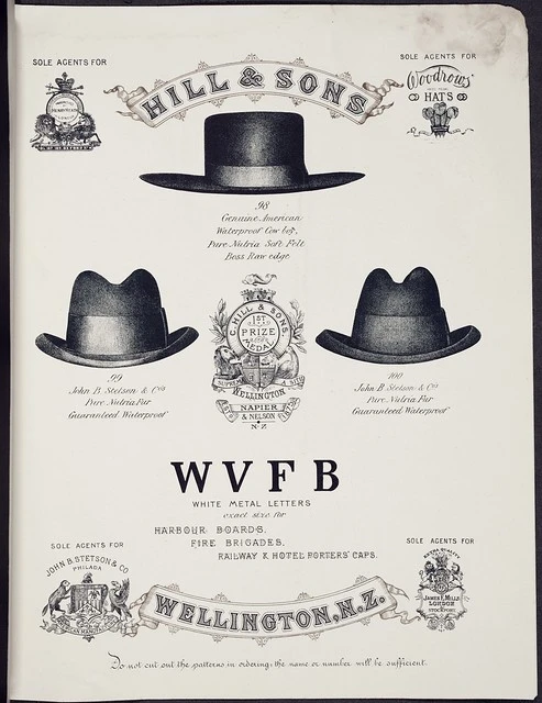 [C.] Hill & Sons, Hat and Cap Manufacturers, Wellington, N.Z. [Catalogue page 5. Cowboy hat, and Stetsons]. 1897.