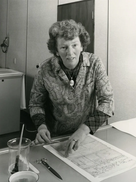 Mrs. Park, Conservation Officer, National Archives, prepares a wet mounted document (c1979)