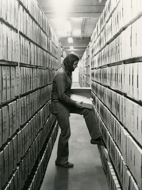Forest Service files in basement stacks, Air New Zealand Building (c1979)
