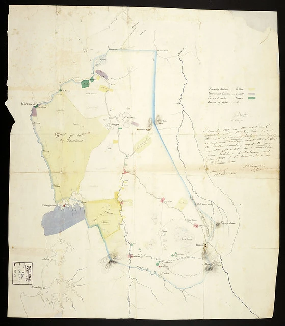Confiscated territory after the Maori Wars, in the Waikato, 1864