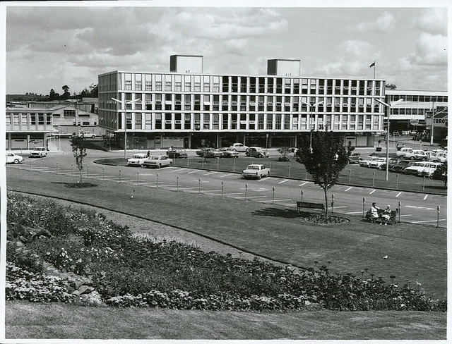 Laurie Hall Park with commercial and business areas, Whangarei