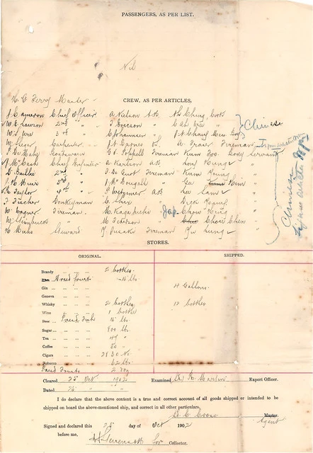 SS Ventnor outward manifest (1902)